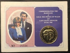 Vintage British Royal Mint 1981 24K Princess Diana & Charles Commemorative Coin picture