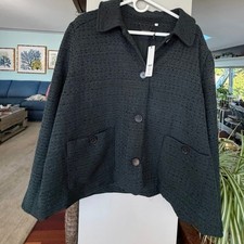 Chico’s Cropped Tweed Jacket Darkest Spruce NWT Size 4 XXL Green Textured Blazer picture