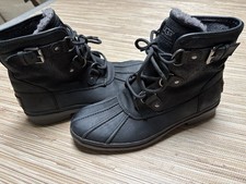 UGG Waterproof Black Lace-Up Shearling Lined Ankle Snow Boot Women 8.5 39.5 picture