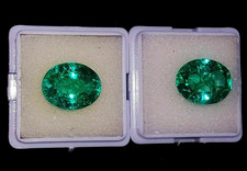 5-7 Ct Each Natural Certified Green Emerald Oval Cut Stunning Gemstone Pair picture
