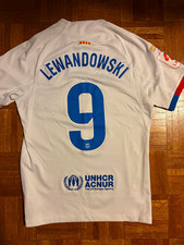 Nike FC Barcelona Robert Lewandowski #9 Soccer Jersey White/Blue Spotify, AdultS picture