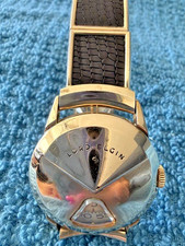 VINTAGE LORD ELGIN CHEVRON JUMP HOUR WATCH 1950'S picture