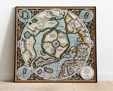 1595 Mercator Map of the North Pole Regions Wall Art Poster Flat Earth Print picture