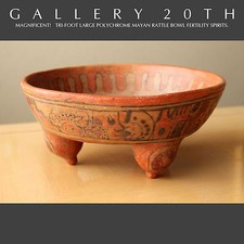 RARE POLYCHROMED MAYAN TRI-FOOTED RATTLE BOWL MID CENTURY MODERN VTG ORIG. ART picture