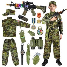 Metemot Kids Army Costume for Boys, Military M (6-8y Ht.45-50in), Green Camo picture