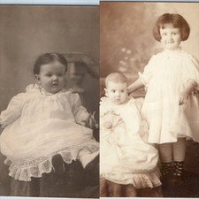 IDd x2 LOT c1910s Wallick Children Studio Photos Nancianna Adrian Baby Gowns Vtg picture