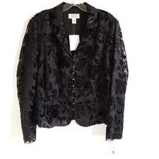 NWT $128 Talbot’s Women’s Black Floral Button Cocktail Shimmer Jacket Sz 10 picture