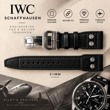 IWC Pilot 21mm Black Calfskin Leather Watch Strap Band with Folding Clasp picture