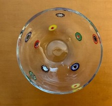 Art Glass Murano style Millefiori multicolor fused glass flowers clear bowl picture