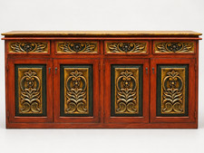Antique Hand Carved Wood Sideboard Ornate Floral Buffet Cabinet picture