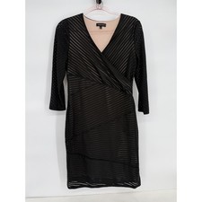 Spense Womens Black Striped Mesh Wrap Sheath Dress V-Neck 3/4 Sleeve Sz M picture