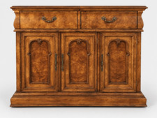 Vintage French Provincial Sideboard Buffet Burl Wood Veneer Ornate Brass picture