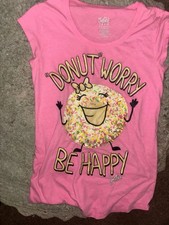 Justice Donut Worry Be Happy T-Shirt Size 16 Pink picture