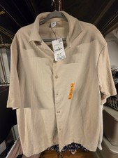 NWT New ZARA Mens Cream Collar Button Large L 100% Cotton Short Sleeve Shirt $49 picture