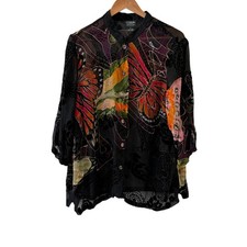 Citron Santa Monica Burnout Velvet Tunic Top 0X Butterfly Paisley Silk Blend picture