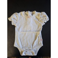 Genuine Kids OshKosh Baby Girl 6M White Ruffle Puff Sleeve Bodysuit Pink Bow picture