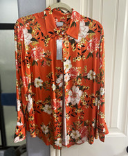 Chico's Orange Floral Collared Long Sleeve Button-Front Blouse w/Shell Women's 2 picture