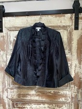 Vintage Dressbarn Black Shimmer Ruffle-Trim Jacket, Size XL picture
