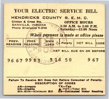 1958 Danville Indiana Electric Service Bill Postcard with Stamps picture