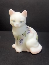 Fenton Family Sig Collection H P Satin Glass Cat Figurine Signed #3256 D. Hanlon picture