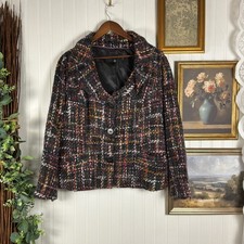 Dialogue Tweed Blazer Womens 20W Multicolor Excellent Plaid Button Up Jacket picture