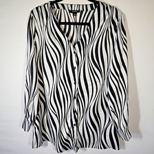 Alfani Women’s M Black/White Zebra Print Long Sleeve Blouse picture