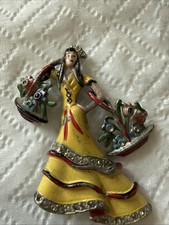 Vintage Flamenco Dancer Rhinestone Enamel Brooch Signed picture