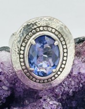 Brighton Blue Crystal Cocktail Ring Halo Statement Ring Hammered Band 5.75 picture
