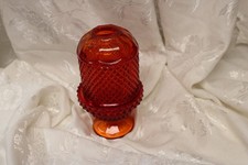 Vintage Viking Glass Orange Red Amberina Diamond Point Fairy Lamp picture