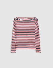 NWT MADEWELL Deep Crimson Stripe Compact Cotton '90s BOATNECK TEE Long Sleeve XS picture