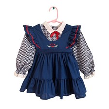 Vintage Bryan Toddler 2 Navy Gingham Mock-Layer Dress Made in USA picture