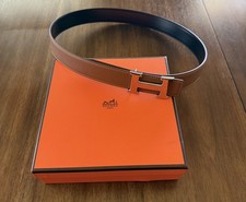 Hermès Reversible H Belt 32mm Gold Brown Black  Silver Buckle Size 85 picture