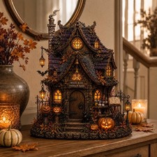 Custom Witch House Halloween Decor, Spooky Haunted Cottage Figurine picture