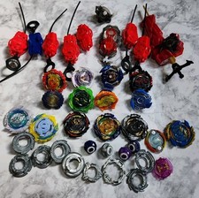 HUGE Lot Beyblade 8 Complete + 31 Parts Pieces Launchers MORE Metal Rings picture