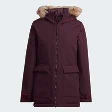 $165 Adidas Womens UTILITAS Fur Hooded Parka Shadow Maroon Size Small HG8721 NWT picture