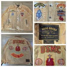 AKOO Denim Jacket 3XL Distressed Heavy Patina USMC Marine Boxer Streetwear  picture