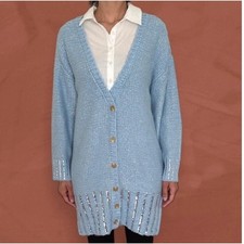 NWT Maeve Layered Sparkle Cardigan Sweater Mini Dress Small Blue Sequin Longline picture