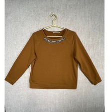 Susan Graver SG Sport Brown Embellished Neck Sweatshirt Women Medium Crystal picture