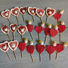 Rare Vintage VALENTINE Pixie Cake Topper Pick Cotton Spun Japan Huge Lot Of 22  picture