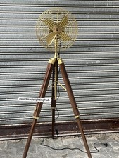 Nautical Pedestal Floor Fan–Industrial Wood Tripod Retro Royal Navy Style Brown picture