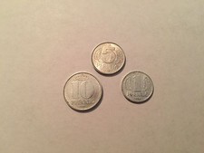 East German DDR Cold War Era Coins:10 Pfennig, 5 Pfennig and 1 Pfennig 60's-80's picture
