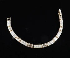 Swarovski Gold Tone Tennis Bar Link Bracelet Baguette CZ Channel-Set Box Clasp picture
