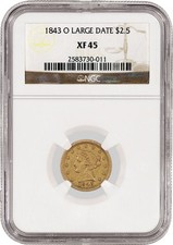 1843 O $2.50 Liberty Head Quarter Eagle Gold Large Date NGC XF45 Extremely Fine picture