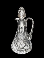 Antique American Brilliant Period Heavy Cut Glass Cruet w/ Stopper 7” Pinwheels picture