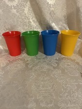 Tupperware Kids 4 Pc Set Of 7 Oz Bell Tumblers Sippy Cups Primary Colors # 109 picture