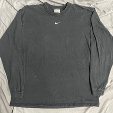 Vintage Nike Center Swoosh Black Long Sleeve Shirt Size Large Goth Streetwear picture