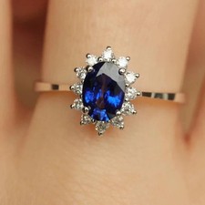 4.90Ct Oval Cut Natural Bleu Sapphire &Diamond Wedding Ring 14K Solid White Gold picture