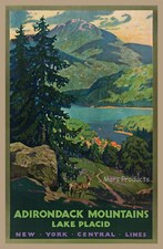 Adirondack Mountains Lake Placid New York Vintage Style Travel Poster  20x30 picture