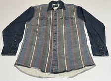 Vintage Wrangler Brushpopper Pearl Snap Shirt Denim Western 15.5-34 X-Long Tails picture