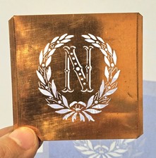 Antique Copper Monogram Stencil Letter N – Ornate Alphabet Plate c.1880–1920 N1 picture